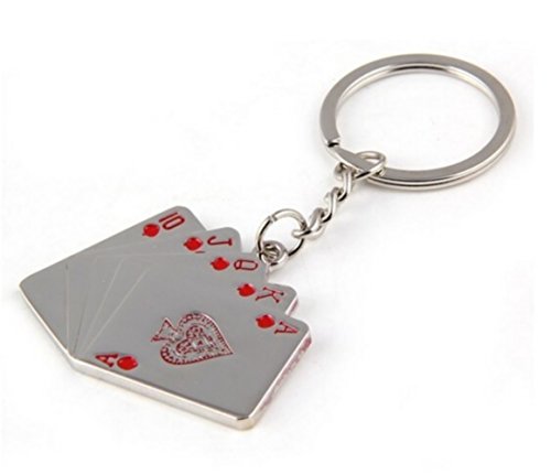 Porte-clés, bijoux de sac quinte flush à coeur, poker, porte bonheur, casino.