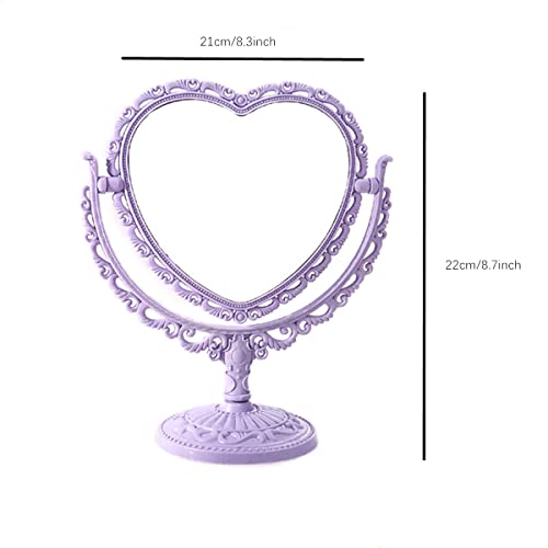 Ruitasa Heart-Hhaped Makeup Mirror, Rotatable Vanity Mirror, Double Vanity Mirror, Plastic Heart Dressing Mirror For Bathroom Bedroom Vanity Mirror(Purple) #TOP1