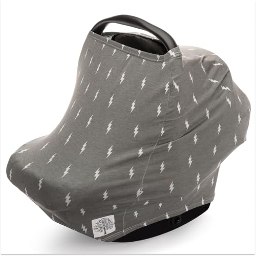 Image of Parker Baby Co. 4 in 1 Car Seat Cover for Girls and Boys - Stretchy Carseat Canopy, Nursing Cover, Grocery Cart Cover, High Chair Cover - Storm