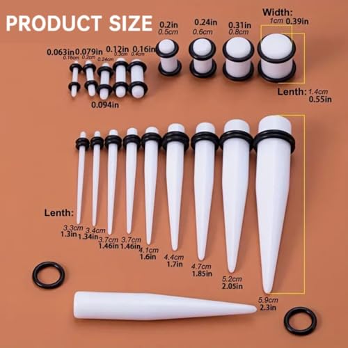 50-teiliges Ohrdehnungs-Set, Acryl-Kegel und Plugs + Silikon-Tunnel, Ohrmessgerät, Expander-Set, Körperpiercing, Schmuck, Ohrhorne, Einheitsgröße, Acryl