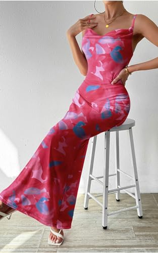 Image of PRETTYGARDEN Women's 2026 Summer Floral Spaghetti Strap Maxi Dress Stretch Sexy Bodycon Dress Backless Slip Long Dresses