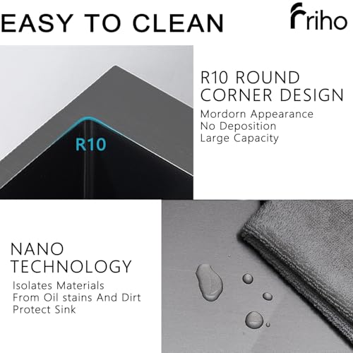 Friho 15x15 Inch Drop In Black Bar Sink, 16 Guage Stainless Steel Topmount Outdoor RV Small Kitchen Sink, 15 Inch Wet Prep Single Bowl Utility Bar Sink With Dish Grid & Drain by Friho - Used condition - Image 4