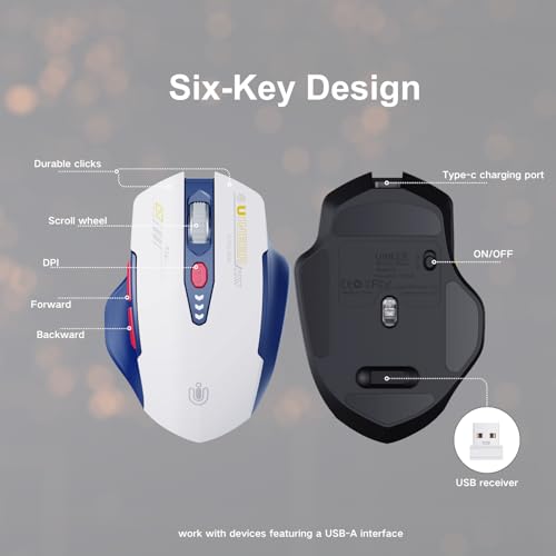 Image of Uineer Wireless Mouse, [Upgraded] Visible Battery Display，Rechargeable Laptop Mice 2.4G USB, 4 Adjustable DPI Levels,Optical Raton Wireless for Laptop PC Computer,White and Blue