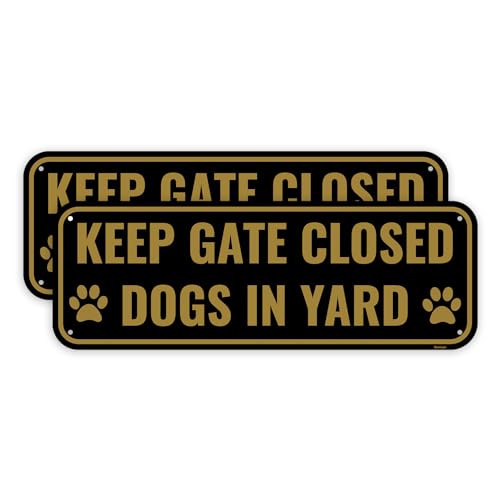 2PC Dog In Yard Keep Gate Closed Sign, 10 x 3.5 Inches - Aluminum - Please Close Gate Sign