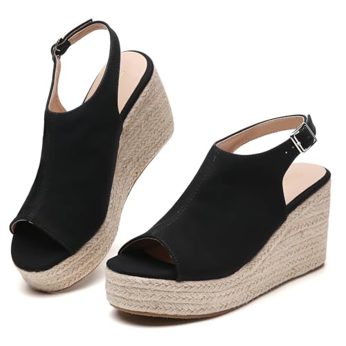 Tilocow Espadrilles Wedges for Women Open Toe Ankle Strap Platform Dressy Casual Sandals Travel Slides