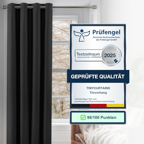 Cozyor Praktisches Set ohne Bohren: 2X Vorhang + 1x Klemmstange Silber 111-200 cm + 2X Raffhalter mit Magnet Blickdicht & verdunkelnd, als Raumteiler, Fenster & Tür Schwarz Thermovorhang 220x135cm