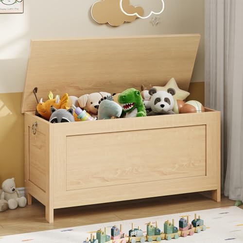 image for HOOBRO Toy Box, Retro Wooden Look Storage Chest with Safety Hinge, Ent