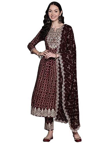 Image of INDO ERA Women's Rayon Printed Straight Kurta Pant with Dupatta (Kh5Rd7068)