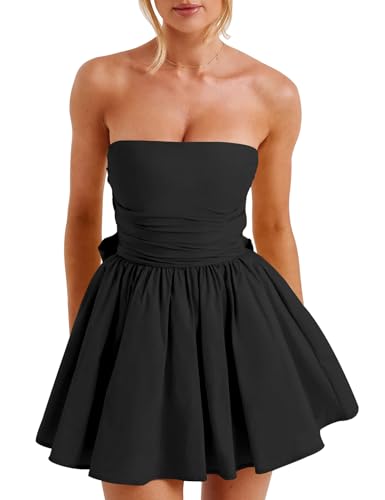 Black bow-shoulder ruched mini dress