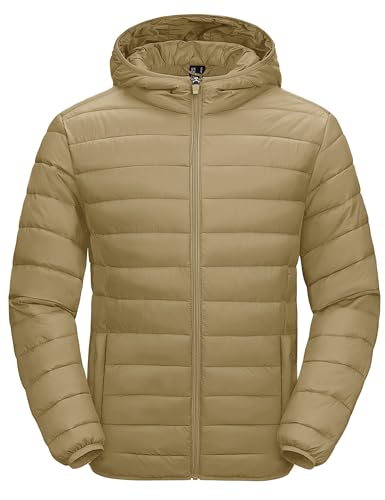 MAGCOMSEN Men Puffer Jacket with Hood Ultra Lightweight Jacket Packable Quilted Hoodie Waterproof Bubble Down Jackets Winter Insulated Thick Outwear Daily Wear