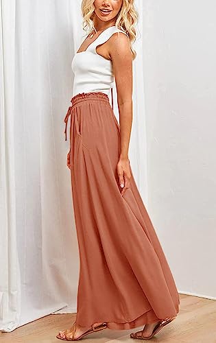Muchpow Women's Wide Leg Drawstring Pants Elastic Waisted Casual Palazzo Trousers with Pockets4