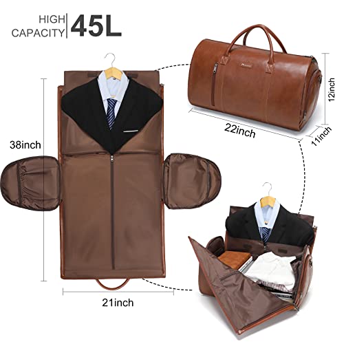 Leather Garment Bag for Travel, Modoker Carry On Suit Carrier Travel Bag with Shoulder Strap/Multiple Pockets - Ideal for Business Trips & Weekend Getaways - The Garment Duffel Bag for Traveling Men
