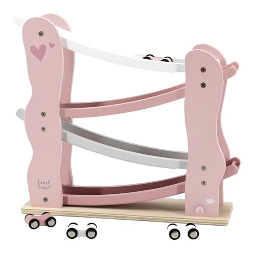 LabelLabel (レーベルレーベル) カースライダー 木製 スロープトイ 車 おもちゃ 1歳 2歳 誕生日プレゼント 男の子 女の子 木のおもちゃ 知育玩具 (ピンク)
