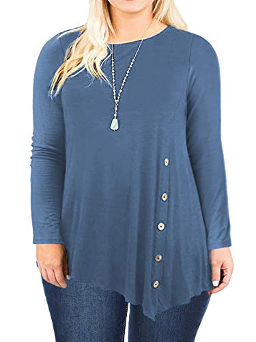 Ladies Plus Size Blouses Casual Crew Neck Tops Loose Tee Tunics Beja Blue-20W