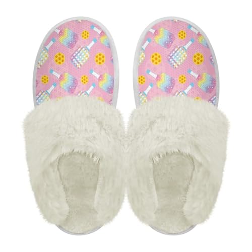 Howilath Ball Pattern Fuzzy Slippers for Women Warm Winter Home Slippers Novelty House Shoes with Fur Edges2