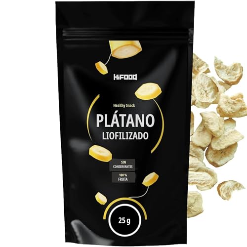 HiFood plátanos liofilizados 100% fruta 25 g, crujientes rodajas de plátano sin azúcares añadidos, alternativa de snack natural y saludable