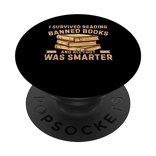 I Survived Reading Banned Books Funny PopSockets Swappable PopGrip, Black