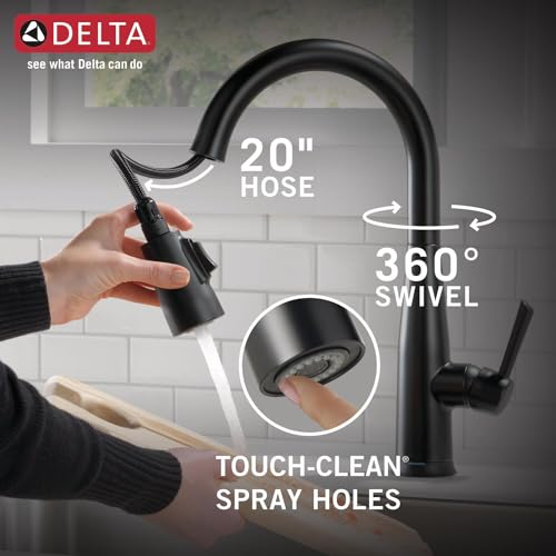 Image of Delta Essa Matte Black Touch Kitchen Faucet with Pull Down Sprayer, Modern Single Hole Touch On Kitchen Sink Faucet, Single Handle, Matte Black 9113T-BL-DST