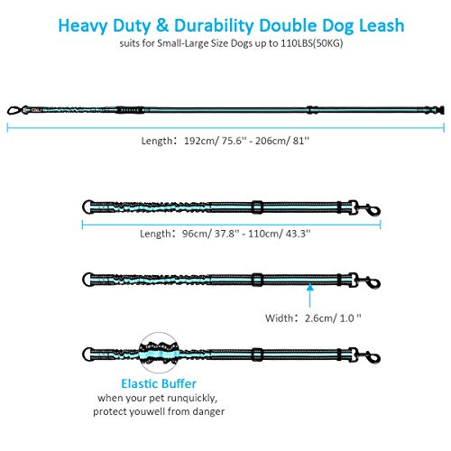 ETACCU 3-Wege reflektierende verstellbare Hände Frei Hundeleine Unterstützt 50 kg Tangle Free 3-in-1 Hundeleine mit 2 Griffen und Träger (Blau)