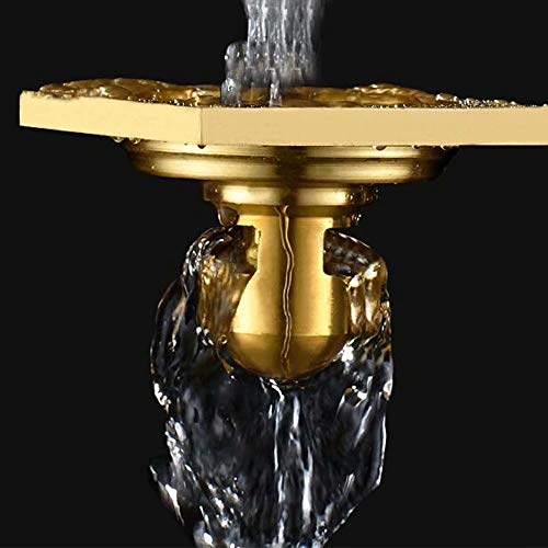 4 Inch Square Antique Brass Floor Drain with Removable Cover Waste Water Strainer for Bathroom, Kitchen, Veranda and Public Drain Area