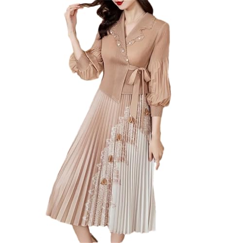 Women's High Stretch Pleated Maxi Skirt Solid Color Notch Neck Print Slim Fit A-Line Skirt