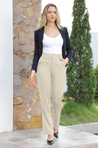 Image of Bamans Dress Pants Women Work Business Office Straight Leg Slacks