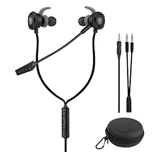 Wired Gaming Earphone 3.5 MM E-Sport Earphone Noise Cancelling Stereo Bass Gaming Headphone with Adjustable Mic for PS4, Xbox One, Laptop, Cellphone, PC (Black)