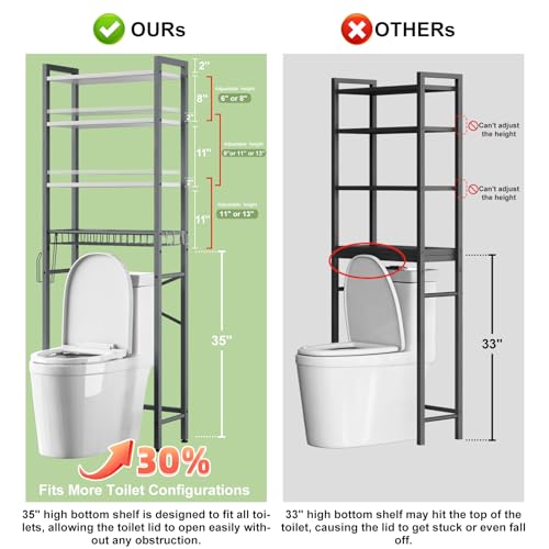 Image of Kalrin Over-The-Toilet Storage Rack, 4-Tier Bathroom Organizer Shelf Over Toilet with Adjustable Shelf and Basket, Freestanding Space Saver Bathroom Shelves Above Toilet for Room (Gray- White)