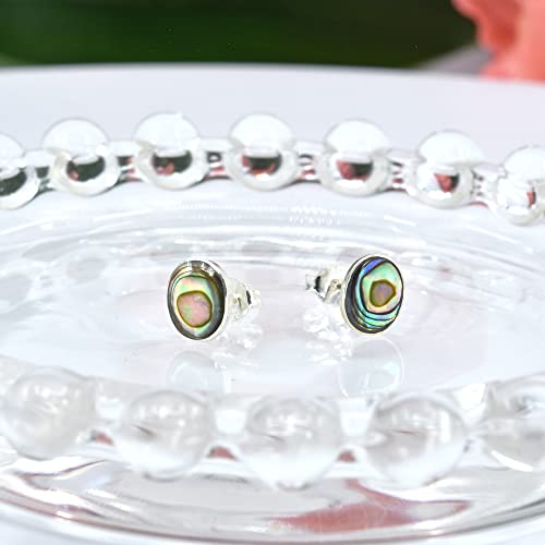 Cute Inlay Abalone Shell Oval .925 Sterling Silver Push Back Stud Earrings #TOP2