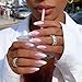 FJSMTOPl Press On Nails - Almond Fake Nails - French Tip False Nails Press ons - Medium Glue on Nails with Chrome Design - for Women Stick on Nail 24Pcs