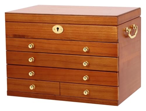 Organizador de joyas, caja de almacenamiento de madera de 5 capas con 4 cajones y gancho, joyero con cerradura para mujer