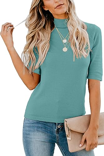 LETSRUNWILD Business Casual Tops for Women Dressy Cute Tops Mock Turtleneck Tshirts Shirts Le/Blue Turquoise-L
