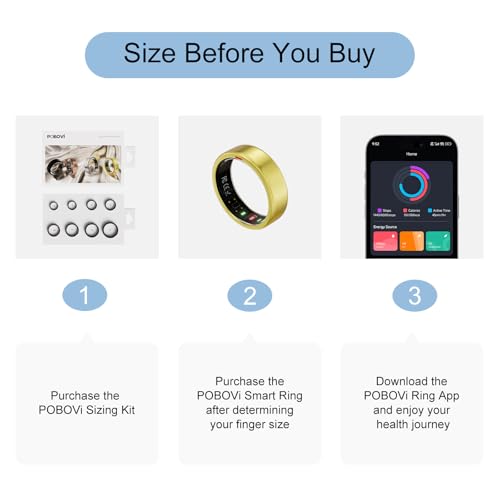 Image of POBOVi Ring OnePlus - Ultra-Thin Titanium Smart Ring - 7 Days Battery Life - Fitness /SPO₂ /Stress /HR /Sleep Skin Temperature Tracker - No App Fee - iOS&Android Compatible (Gold,Size 7)