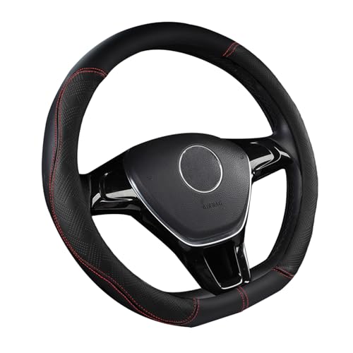 D Cut Steering Wheel Cover, Universal Microfiber Leather Breathable Flat Bottom Steering Wheel Cover Sports Style, 15 inch/ 38cm, Black