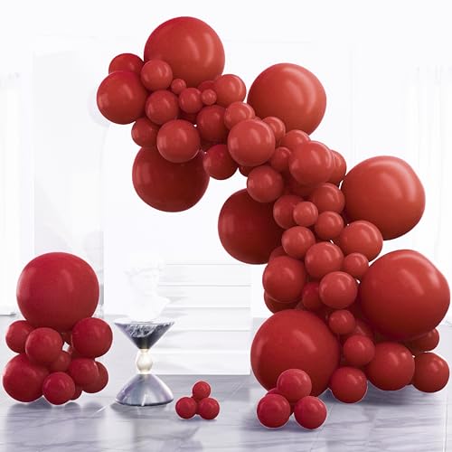 Image of PartyWoo Burgundy Balloons 100 pcs Different Sizes of 18 12 10 5 Inch Dark Chestnut Red Maroon Balloon Arch Kit Garland for Birthday Graduation Anniversary Cherry Casino Party Decorations Red-Y62