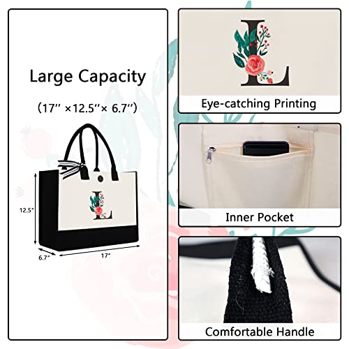 Image of Initial Canvas Tote Bag, Monogrammed Tote Bags Suitable for Mother's Day Wedding Beach