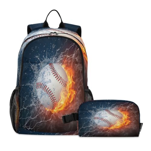 Emelivor Baseball Kids Backpack Schoolbag with Lunch Box for Adult