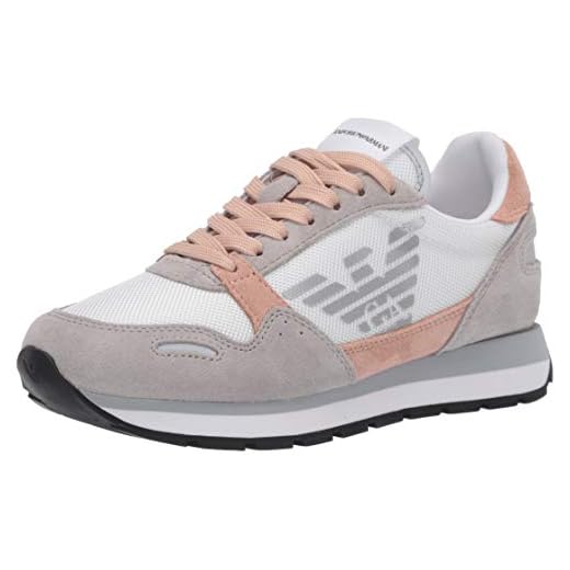 Emporio Armani Damen Logo Sneaker, Pflaster + Weiß + Nuage, 44 EU
