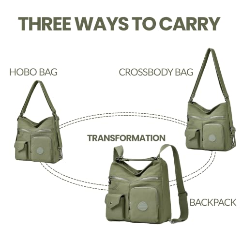 Image of Hobo Purse for Women, Nylon Crossbody Shoulder Handbag Convertible Backpack | Waterproof fabric, built-in anti-theft RFID pocket, multipurpose daily casual handbag