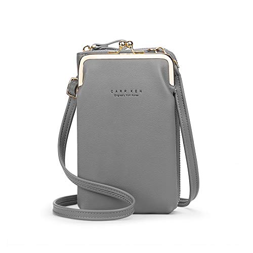 Bolsa tiracolo feminina pequena bolsa para celular carteira de cartão clutch bolso de viagem, Cinza, Large