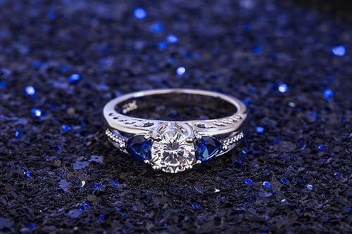 Eternal Wedding Ring, S925 Sterling Silver Mosonite Set with Double Topaz Hailan Heart Holding Round Zircon Engagement Ring, CZ Promise Ring, Valentine's Day and Christmas Gift(US Size-8)4