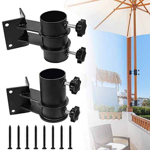 Patio Umbrella Holder, 2 Pcs Adjustable Outdoor Deck Umbrella Corner Mount,2.2'' Diameter In Heavy-Duty Umbrella Clip,Umbrella Base,Umbrella Clamp Mount For Wood Railing, Bracket Backyard Or Garden #TOP24