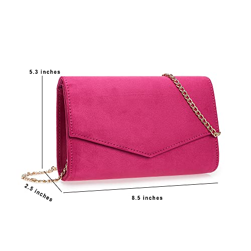 Ixebella Women Evening Bag Dressy Clutch Handbag Faux Suede Purse For Wedding (Fuchsia) #TOP6