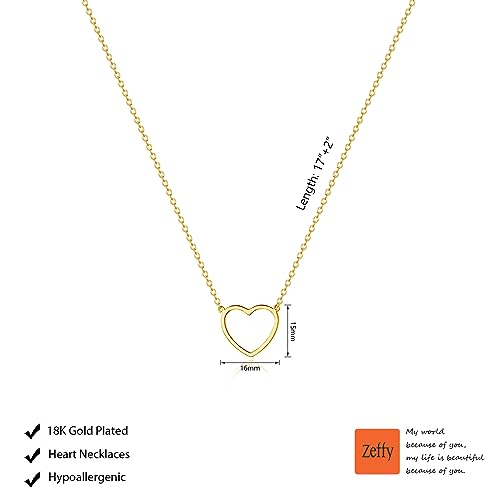 Zeffy Cute Heart Necklace 18k Gold/Silver Plated Tiny Heart Pendant Choker Necklaces Gold Love Heart Chain Necklace for Women Dainty Gold Jewelry Valentines Day Gifts for Women Girls Teen Girls 5