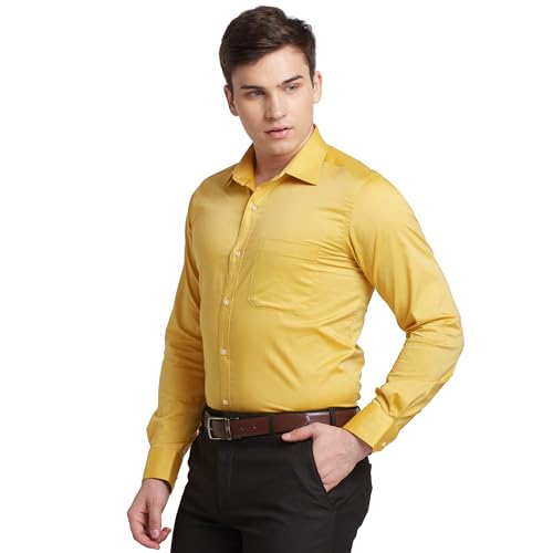 Image of Raymond Men's Solid Pattern Contemporary Fit Pure Cotton Full Sleeve Semi Cut Away Collar Formal Shirt