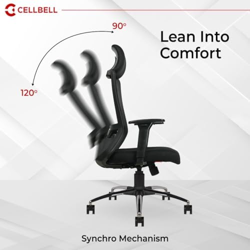 Image of CELLBELL Rio Office Chair High Back Mesh Ergonomic Backrest Design with Tilt Mechanism, Computer, Desk Chair, Work from Home Chair with Built-in Lumbar Support & Armrest Smooth Glide, Black
