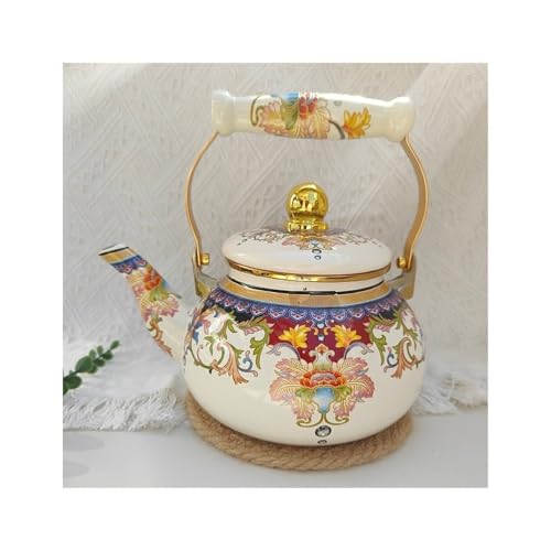 Tetera vintage floral de 2,5 l con asa plegable, apta para cocinas de gas e inducción.