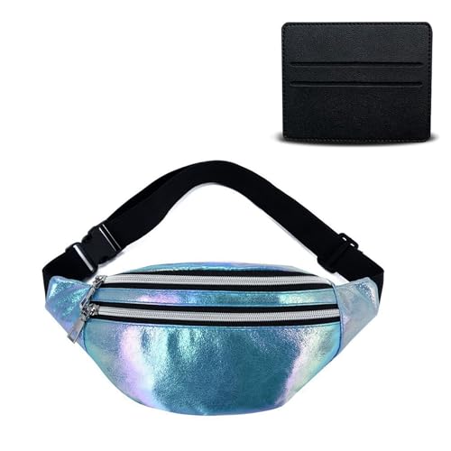 BAIYSFFG Ensemble de sacs banane holographiques, style vintage avec clip en cuir, sac banane de randonnée imperméable des années 80, pour voyage, jogging, promenade du chien, bleu fluo, 32.5 cm x 14
