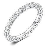 14K White Gold 2mm Eternity Rings for Women, Simulated Diamond Wedding Bands for Anniversary Size 8