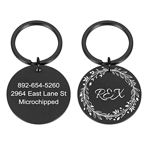Personalisierte Hunde-Katzen-Haustier-ID-Tags Gravierte Katzen-Welpen-Haustier-ID-Namensnummer-Adresse-Halsband-Tag-Anhänger-Haustierzubehör,schwarz,20mm Cover